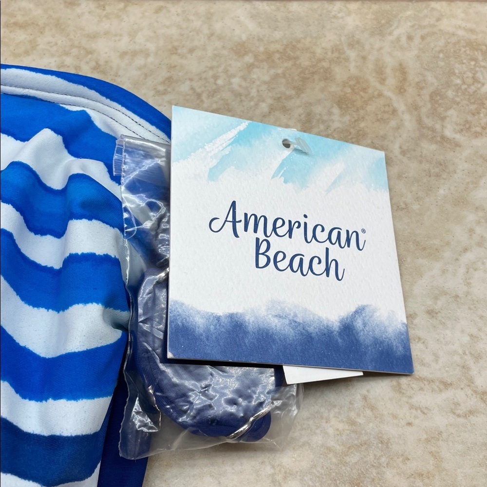 Tankini Top Size 14 Blue Wave Stripe Swimwear White American Beach Swimsuit - Picture 9 of 12